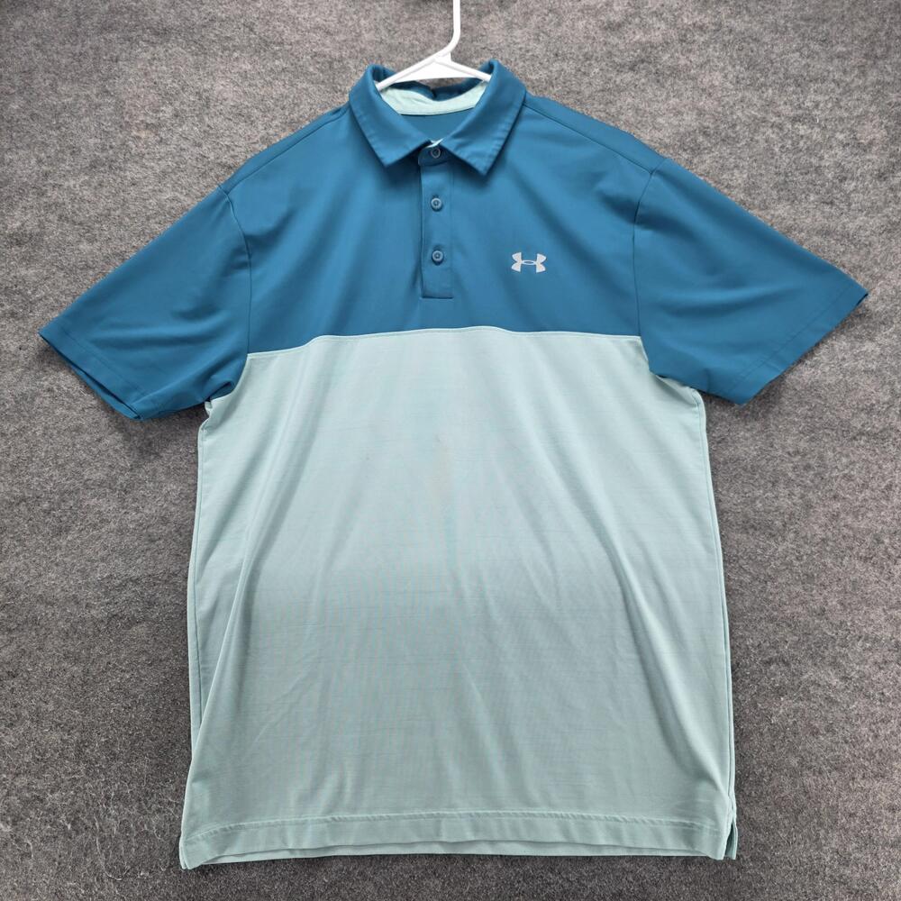Under Armour Polo Shirt Mens M Blue Colorblock HeatGear Moisture Wicking